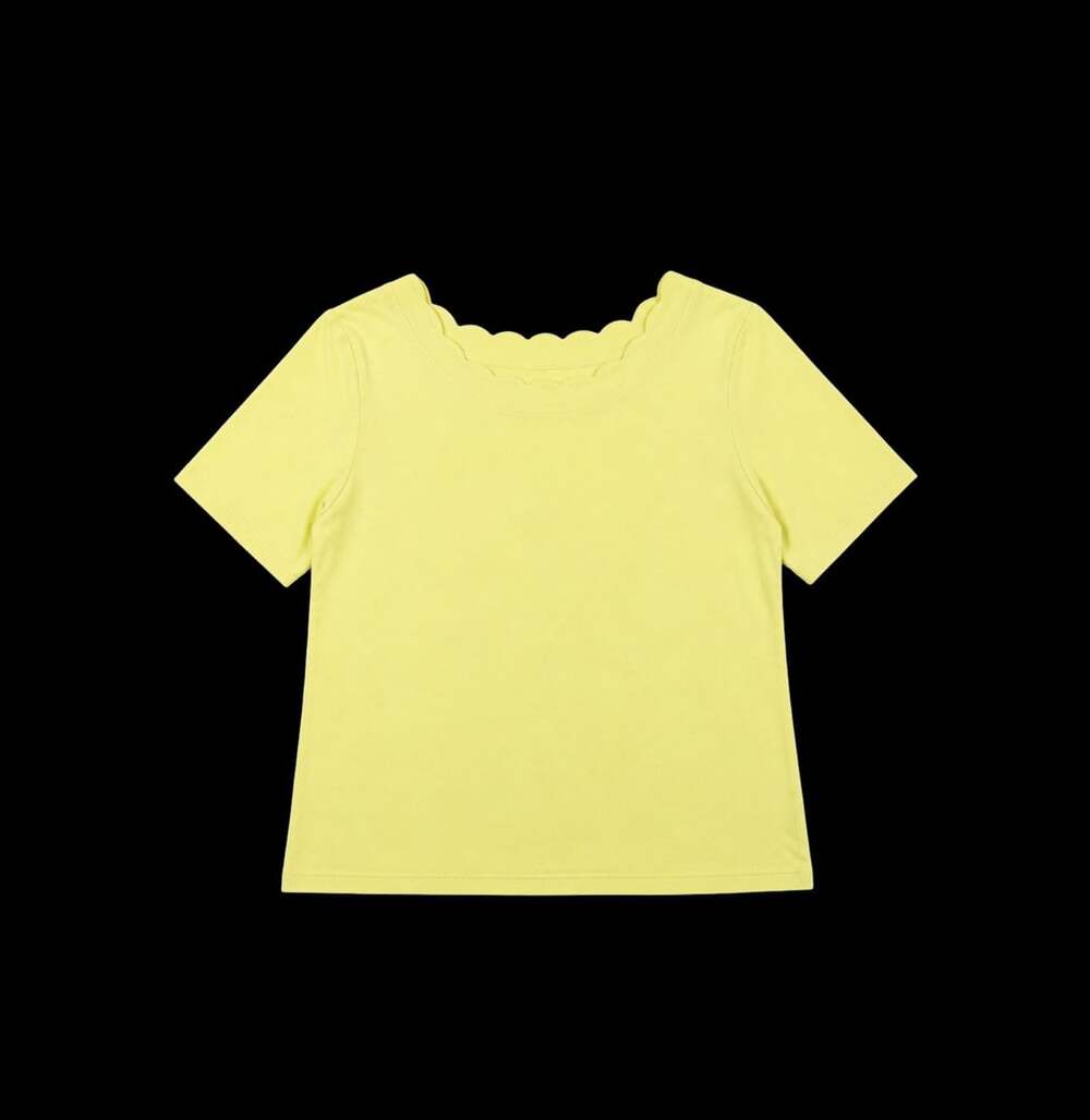 Talbots Women  butter Yellow Scallop Neck Pima Cotton Short Sleeve Top Size XL
